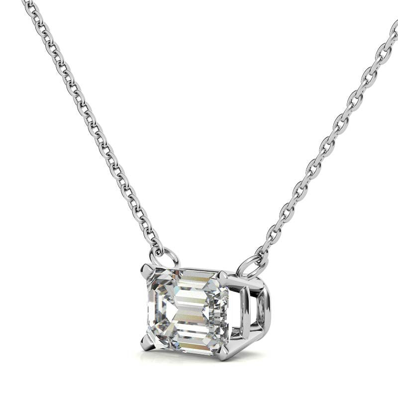Lab-grown emerald-cut diamond solitaire pendant with 2.00 CTW in 14K white or yellow gold featuring AGI certification.