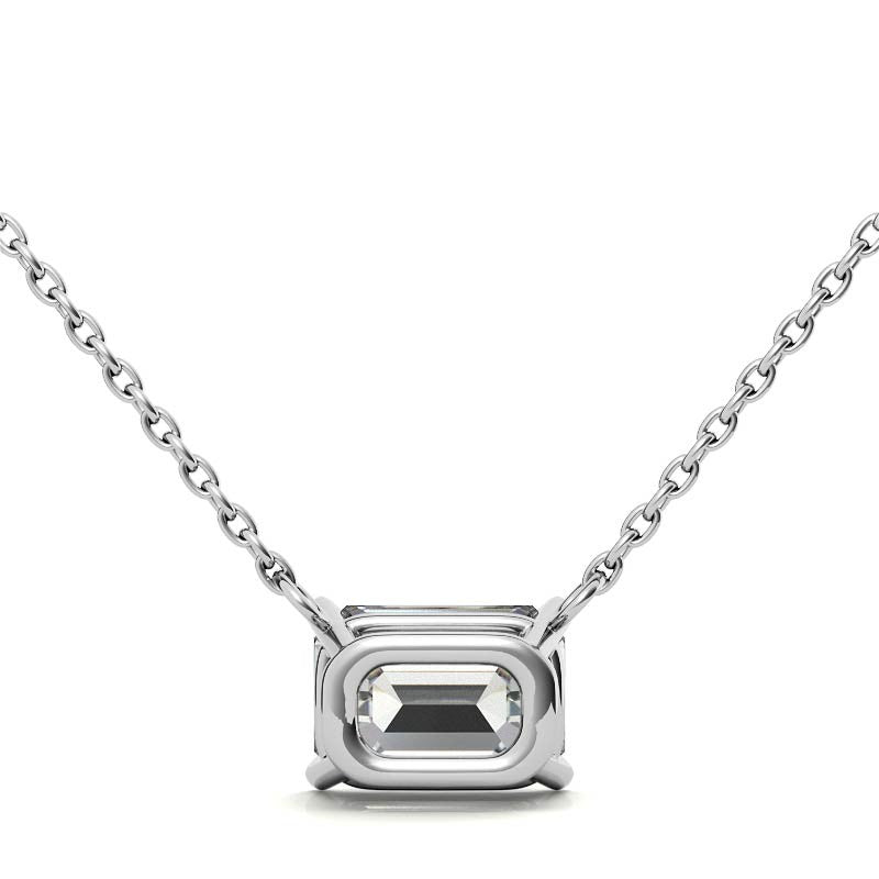 Lab-grown emerald-cut diamond solitaire pendant with 2.00 CTW in 14K white or yellow gold, featuring a sleek, elegant design.