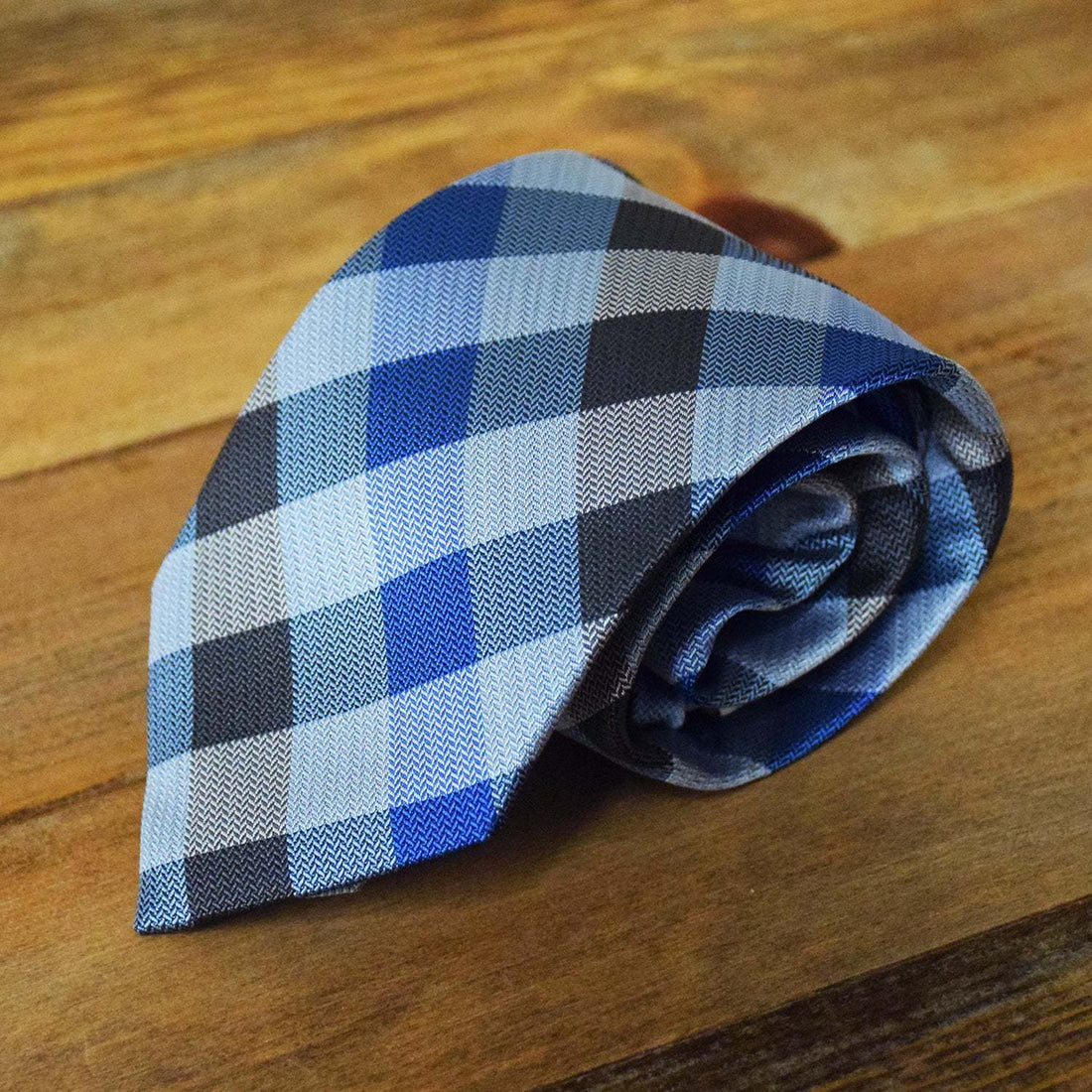 Youth Blue and Black Plaid Microfiber Necktie