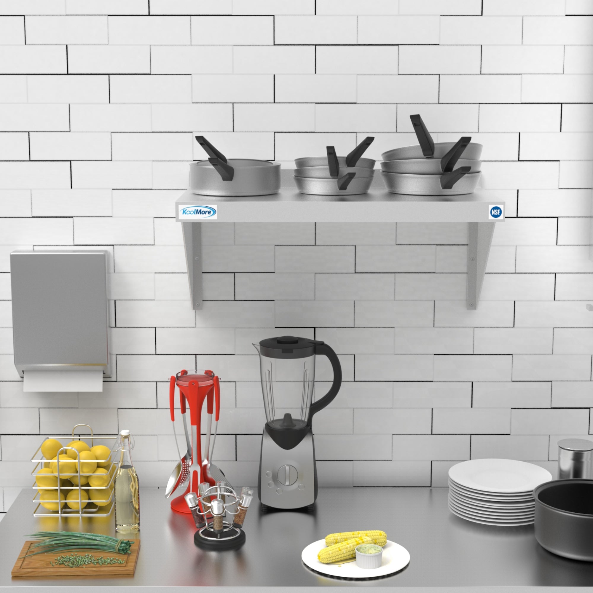 Stainless steel 12x24-inch heavy-duty wall shelf from Violet Blackhaw, ideal for food and beverage storage, with a sleek, durable design.