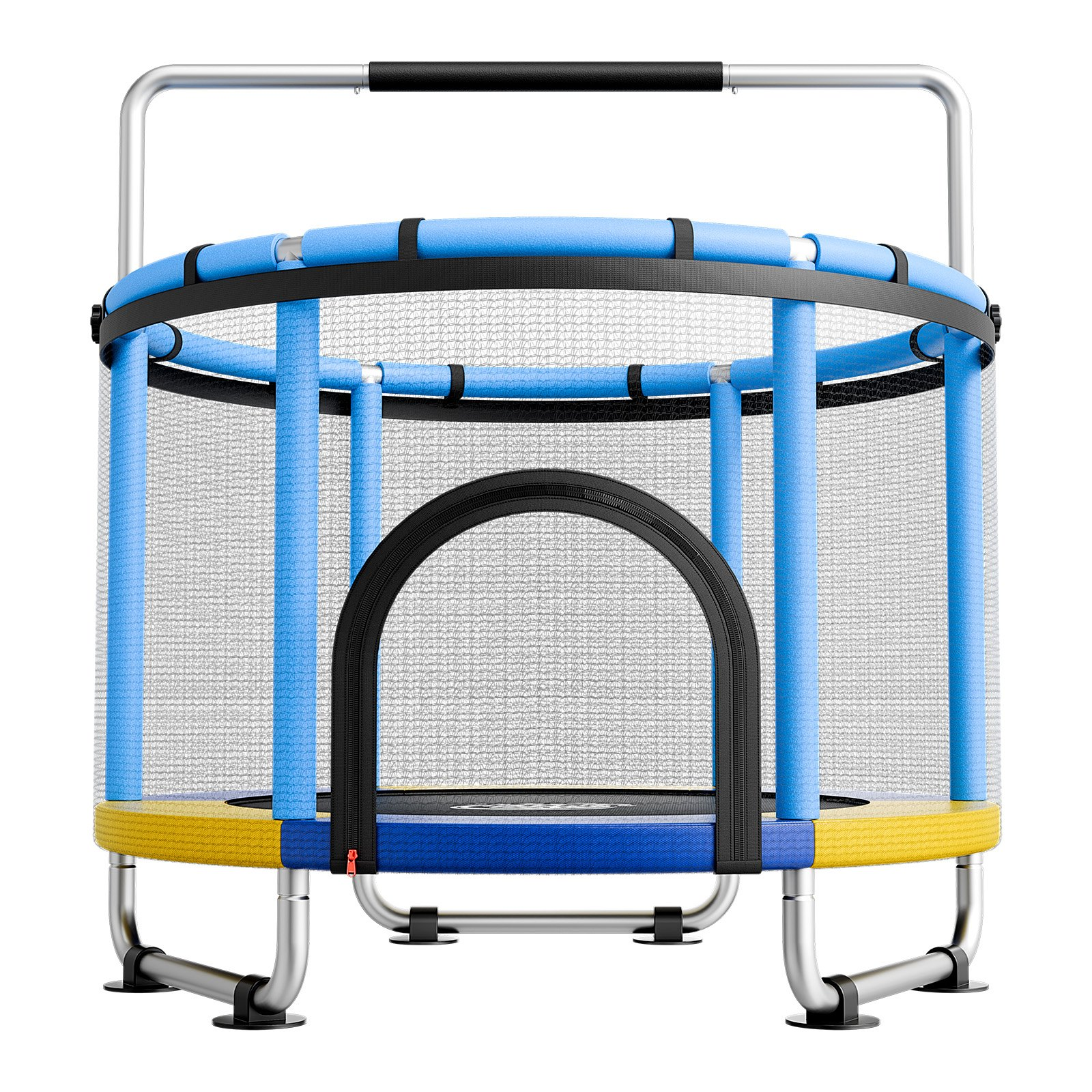 Start2Finish VEVOR 60-inch toddler trampoline with enclosure net and adjustable gymnastics bar for indoor or outdoor kids&