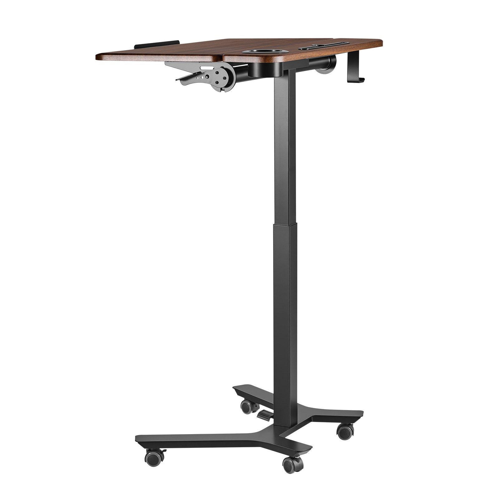 Start2Finish VEVOR standing desk with adjustable height, tilting desktop, pneumatic lift, and small computer workstation design.