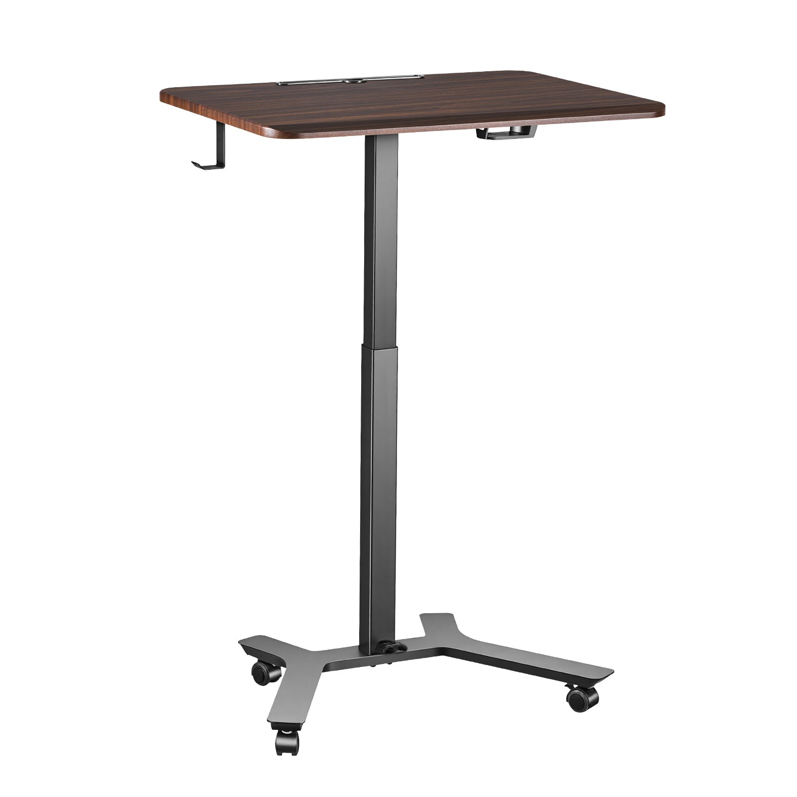 Start2Finish VEVOR standing desk with adjustable height, casters, foot pedal lift, small computer workstation with hook.