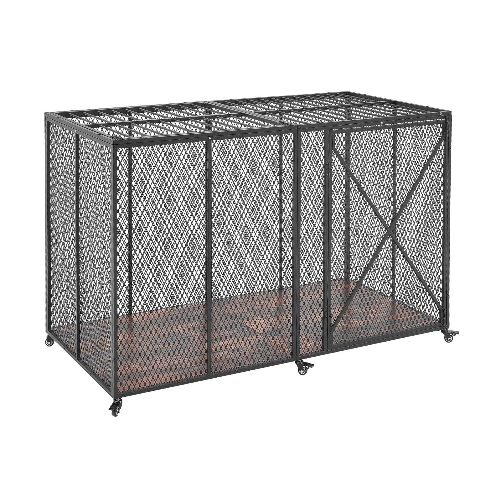 Start2Finish VEVOR 64-inch heavy-duty dog crate with double doors, lockable wheels, steel construction, suitable for large, high-anxiety breeds