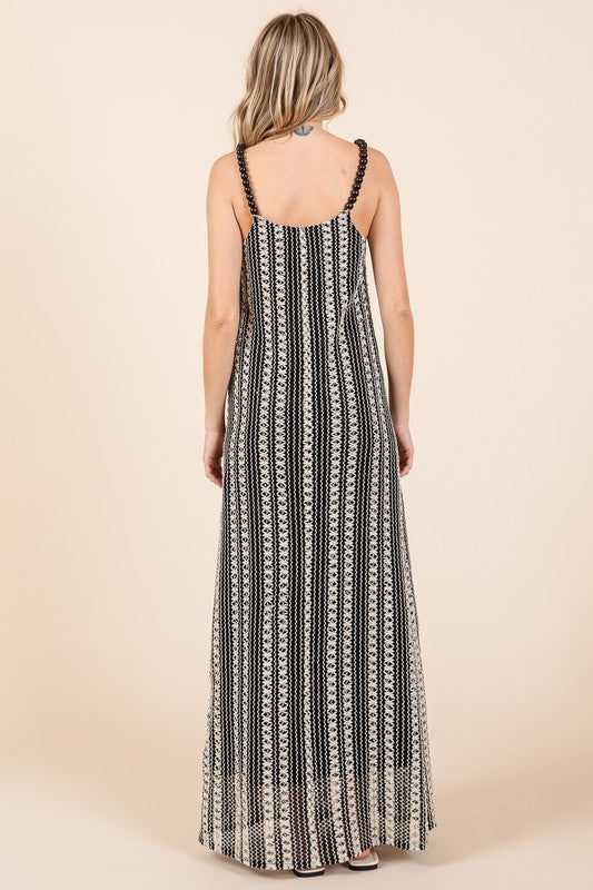 Jade Icarus GeeGee plus size striped maxi cami dress with scoop neck, beaded straps, and a flowy silhouette.