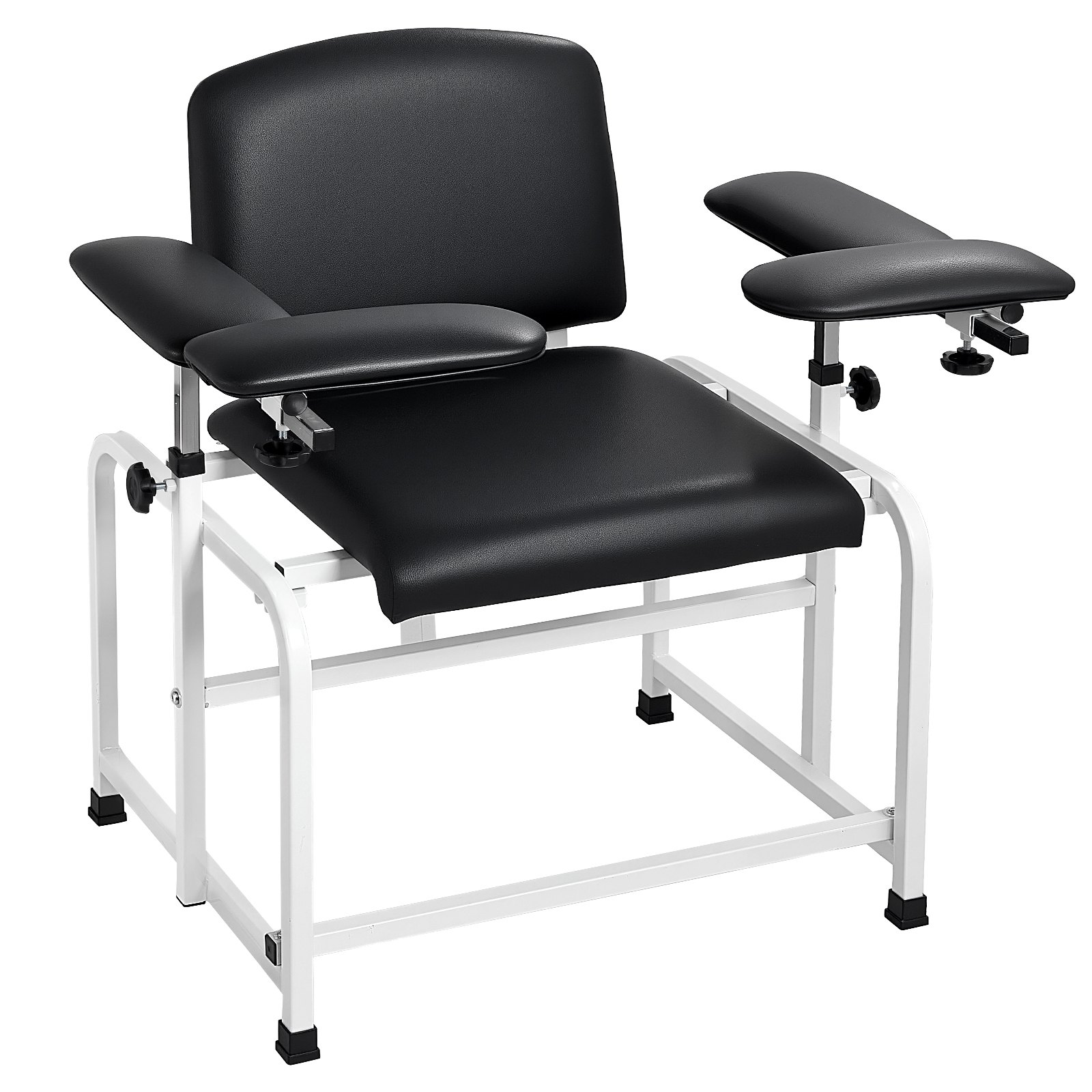 Start2Finish VEVOR phlebotomy chair with padded seat, adjustable armrests, PVC leather, designed for blood draws in hospitals and clinics.