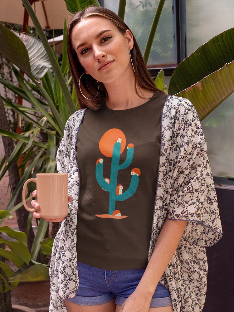 Start2Finish Hedgehogs on a Cactus T-shirt featuring cute hedgehog illustrations on a green cactus background.