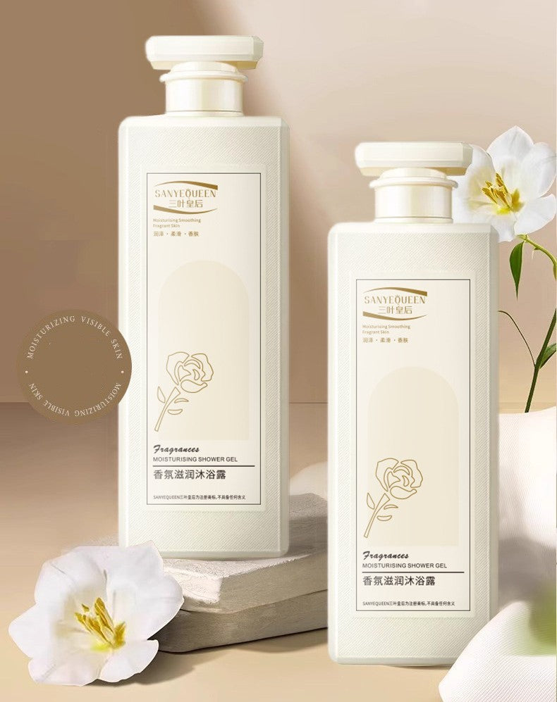 Carmine Juneberry Three-leaf Queen Shower Gel in 800ml bottle, deep-cleansing aromatherapy bodycare with fresh leaf design.