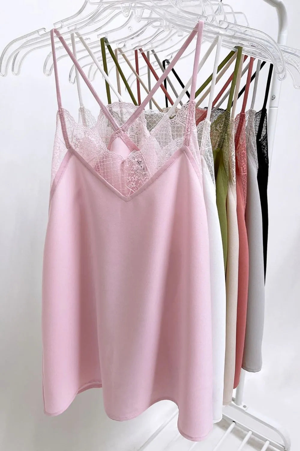 Jade Icarus BiBi Lace Cami Solid Tank Top with delicate lace details, displayed on a mannequin with a plain background.