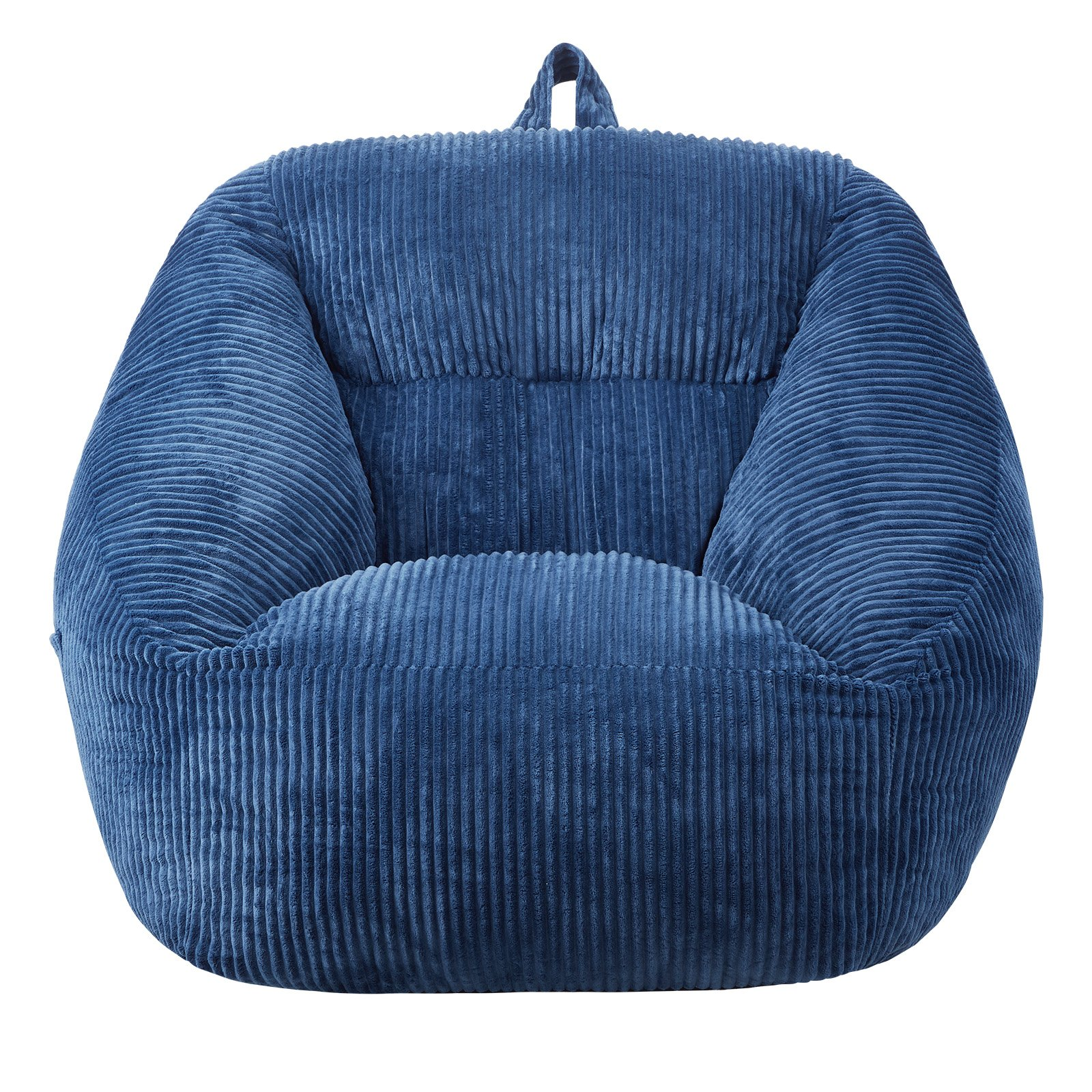 Blue VEVOR 3-foot bean bag chair with soft armrests, storage pocket, and teddy velvet cover, filled with 25D memory foam.