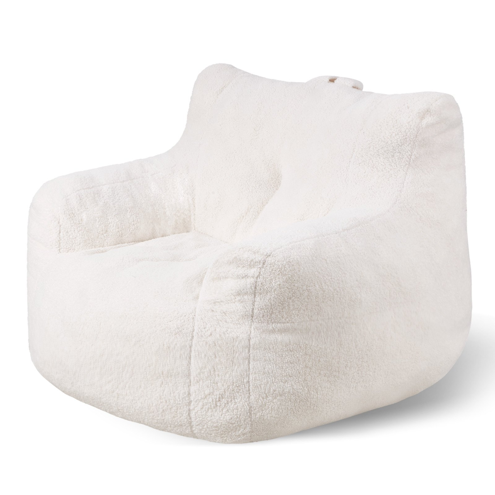 Start2Finish white 3-foot bean bag chair with soft armrests, storage pocket, memory foam filling, and plush teddy velvet cover.