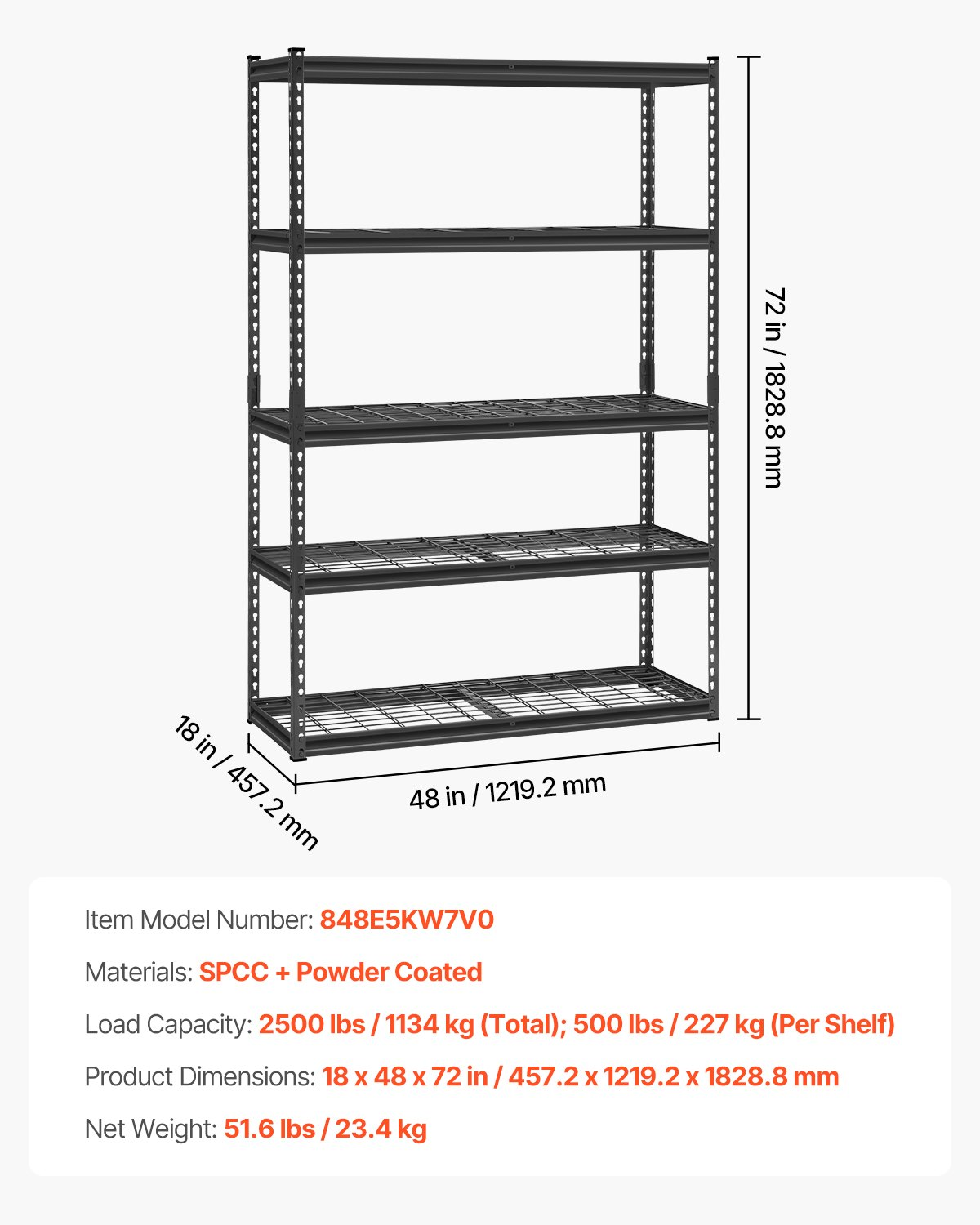 Start2Finish VEVOR 5-tier heavy-duty metal garage shelving unit with adjustable black steel shelves, ideal for storage in kitchen or warehouse.
