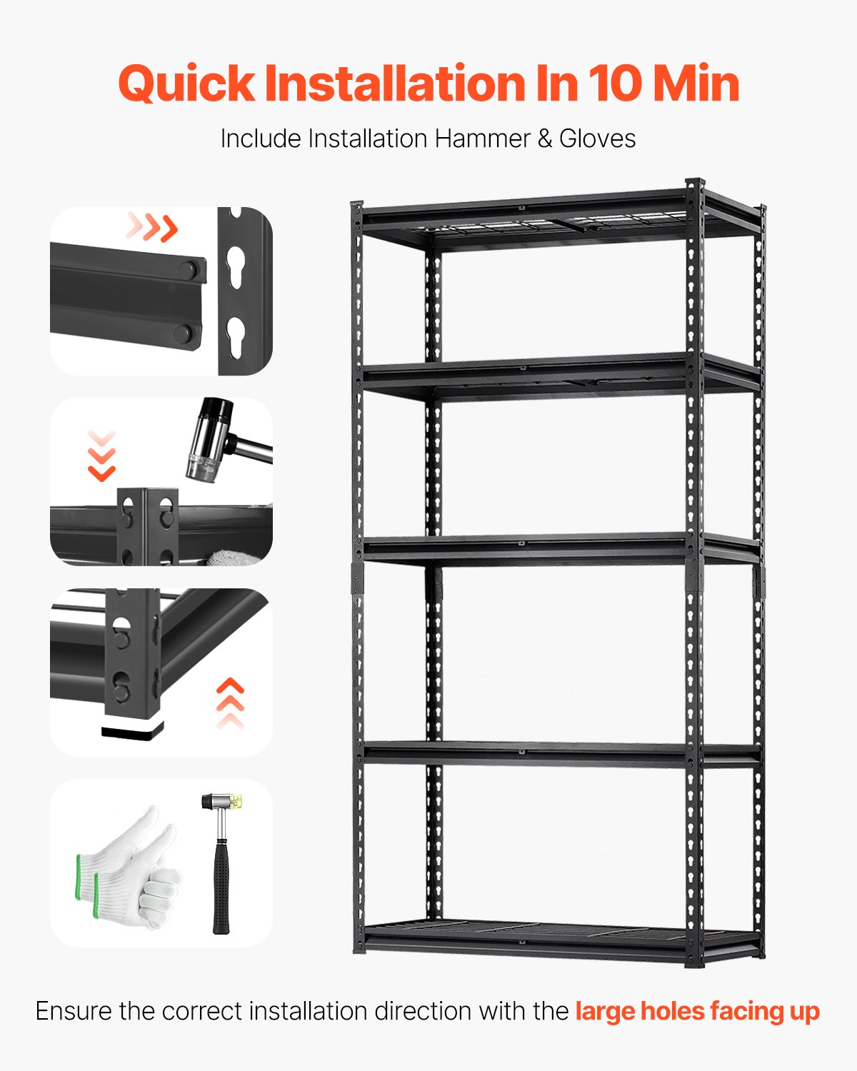 Start2Finish VEVOR 5-tier heavy-duty metal garage shelving unit with adjustable black steel shelves for storage and organization.