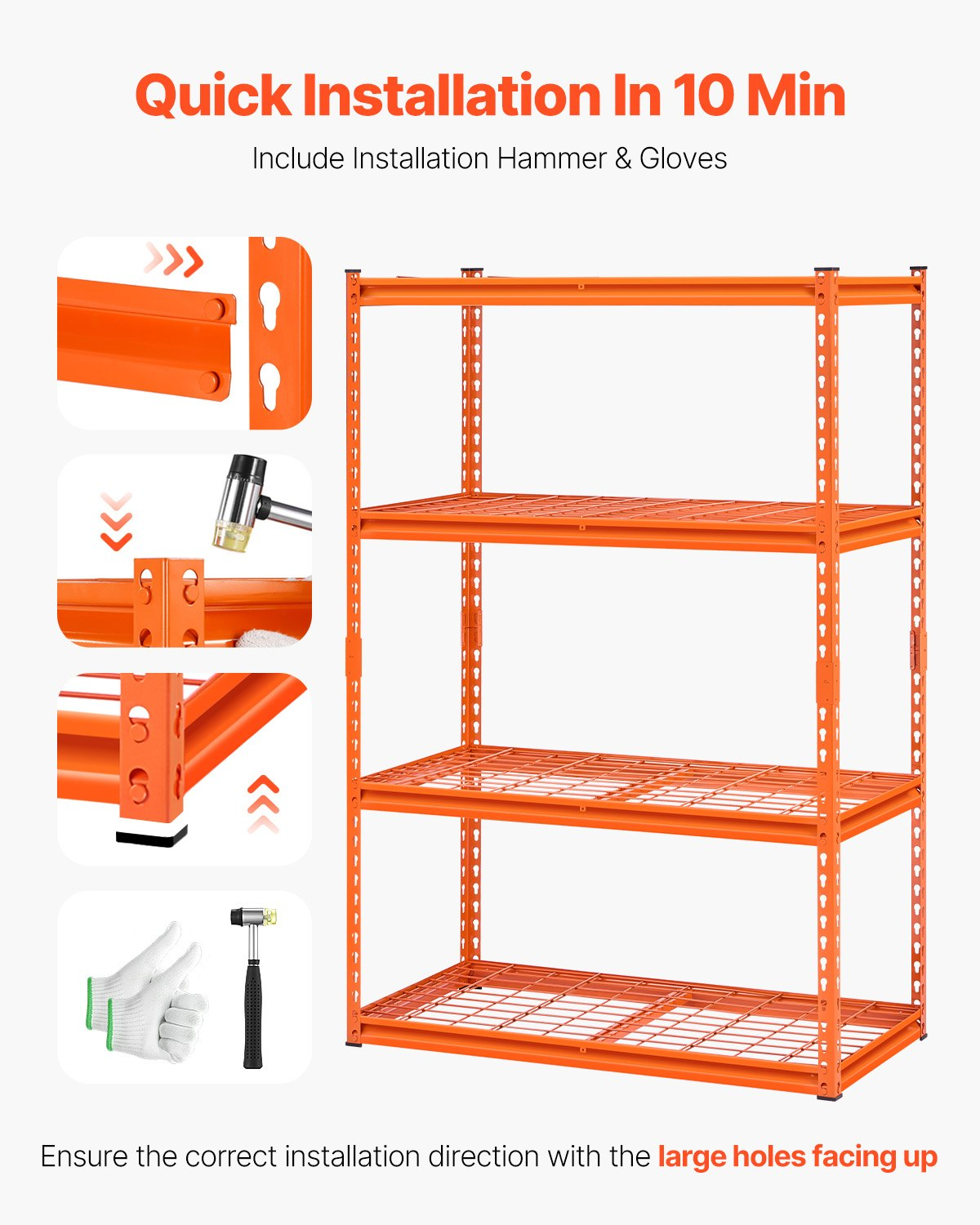 Start2Finish VEVOR 4-tier heavy-duty metal storage shelves, 20" D x 40" W x 60" H, orange industrial shelving unit for garage or warehouse