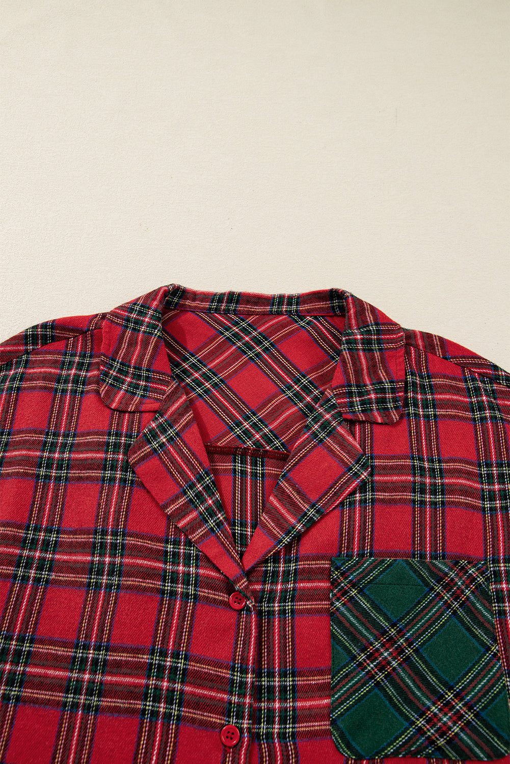 Plus size Christmas plaid pajama set with matching shirt and shorts from Byzantium Bay, cozy holiday sleepwear for women.
