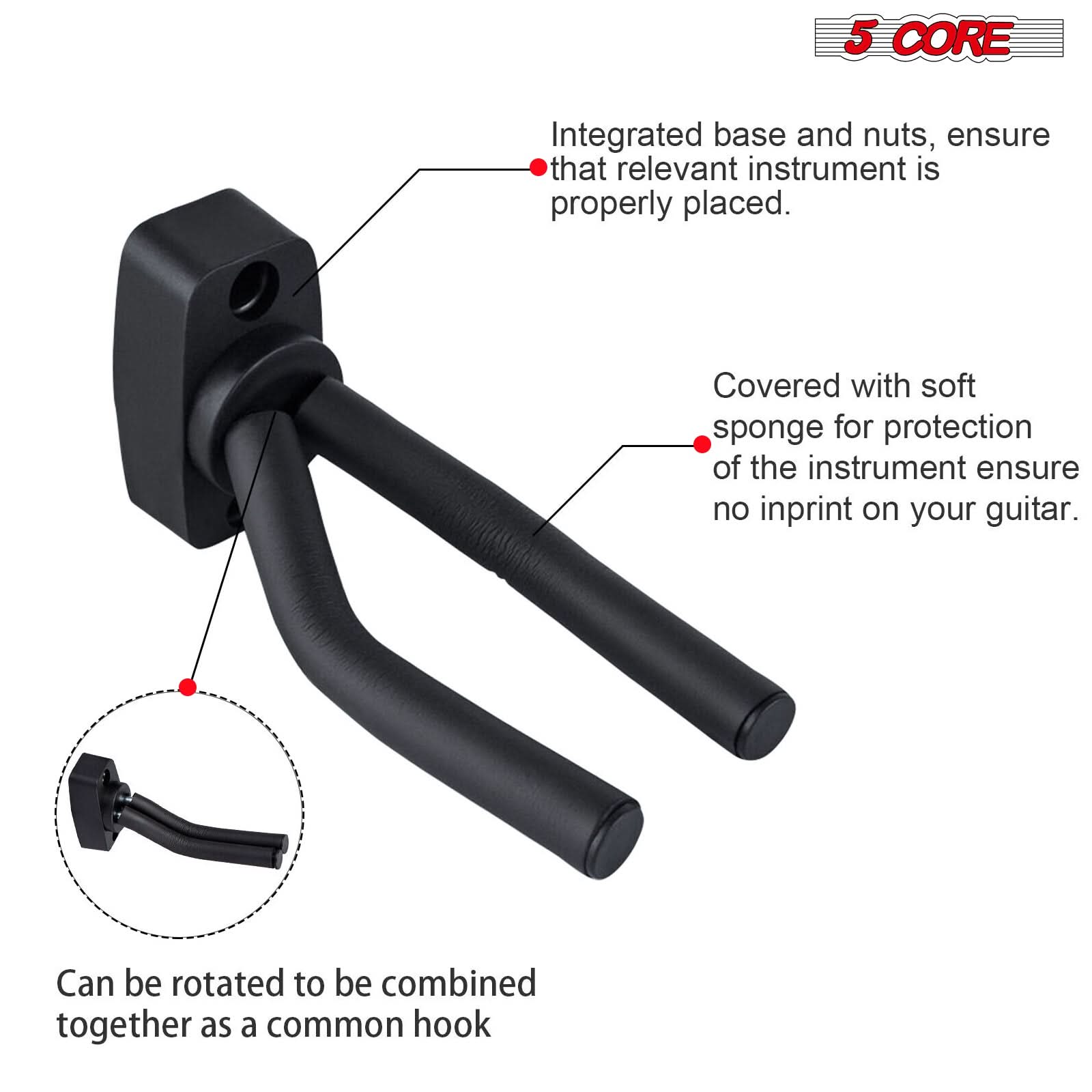 Violet Rose 5Core guitar wall mount hanger with soft padding, designed for secure display of guitars on the wall.