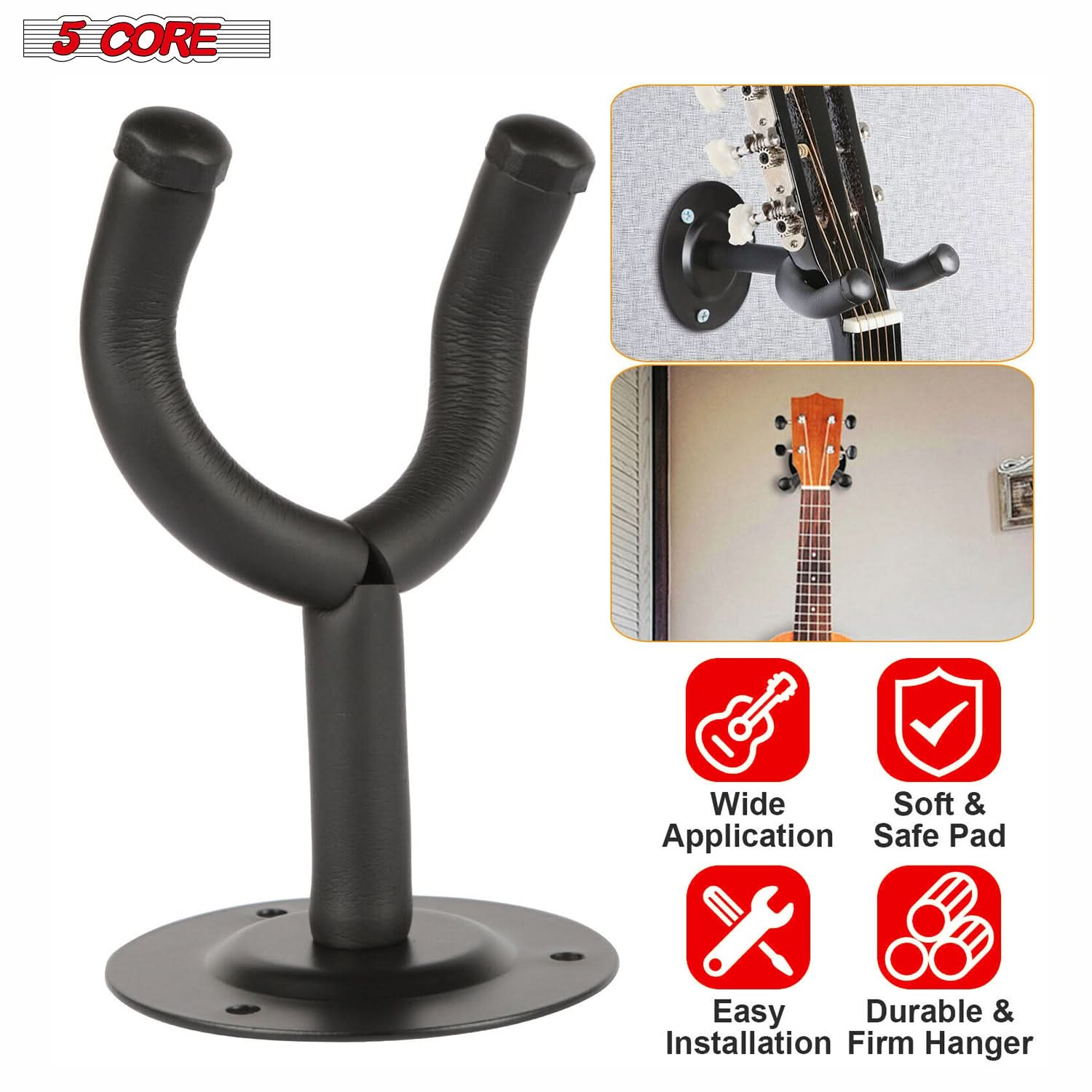 Violet Rose 5-core guitar wall mount hanger displaying a guitar securely held on a wall hook for easy access and display.
