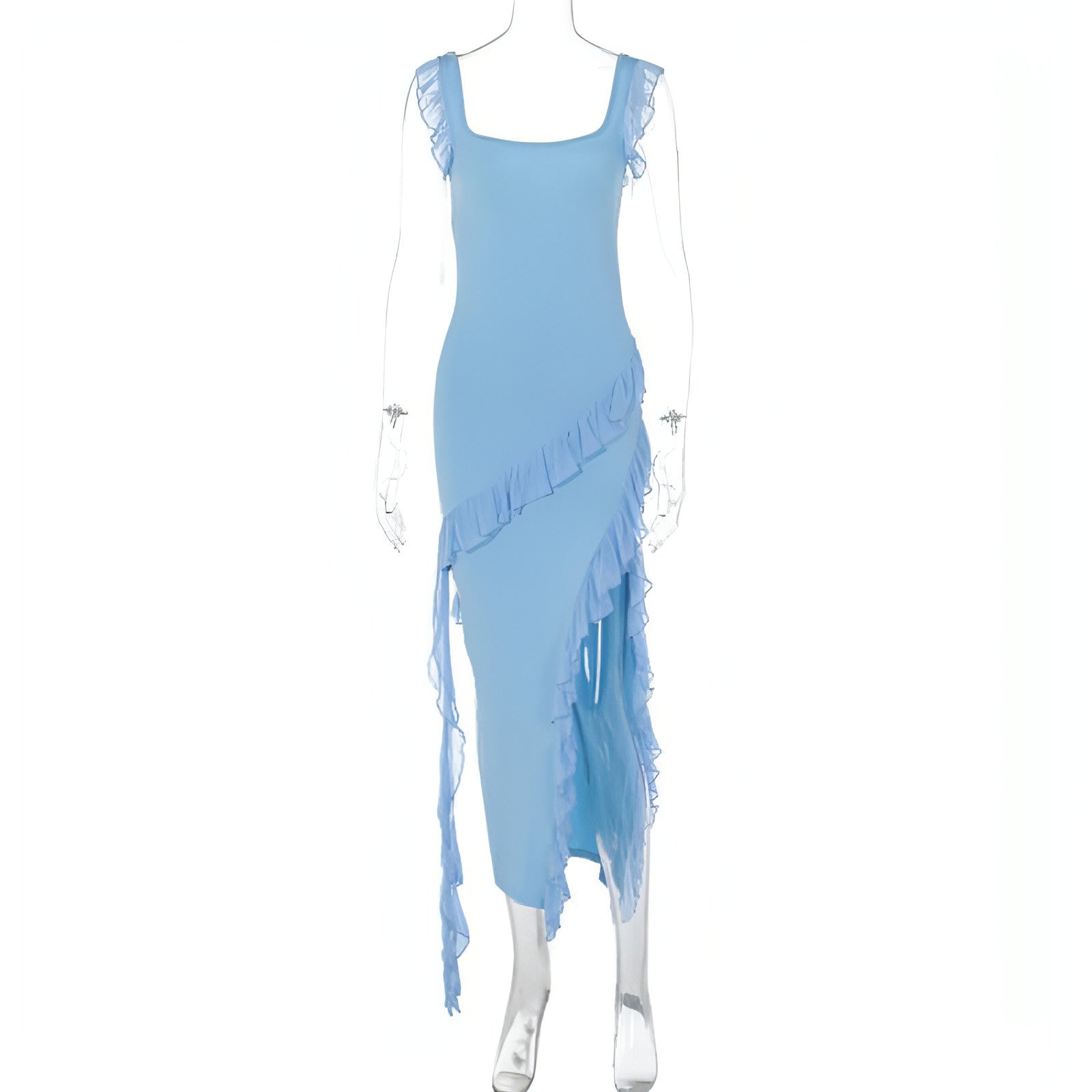 Female summer fashionable dress with stringy selvedge stitching, trendy and stylish, by Carmine Juneberry.