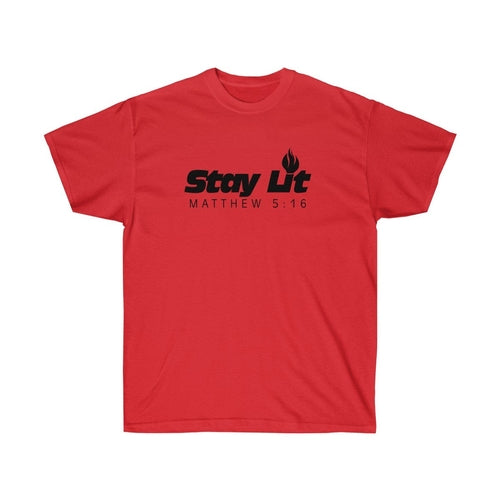 Unisex Stay Lit Olive Dionysus T-shirt with Matthew 5:16 scripture, featuring a casual religious-themed tee with printed design.