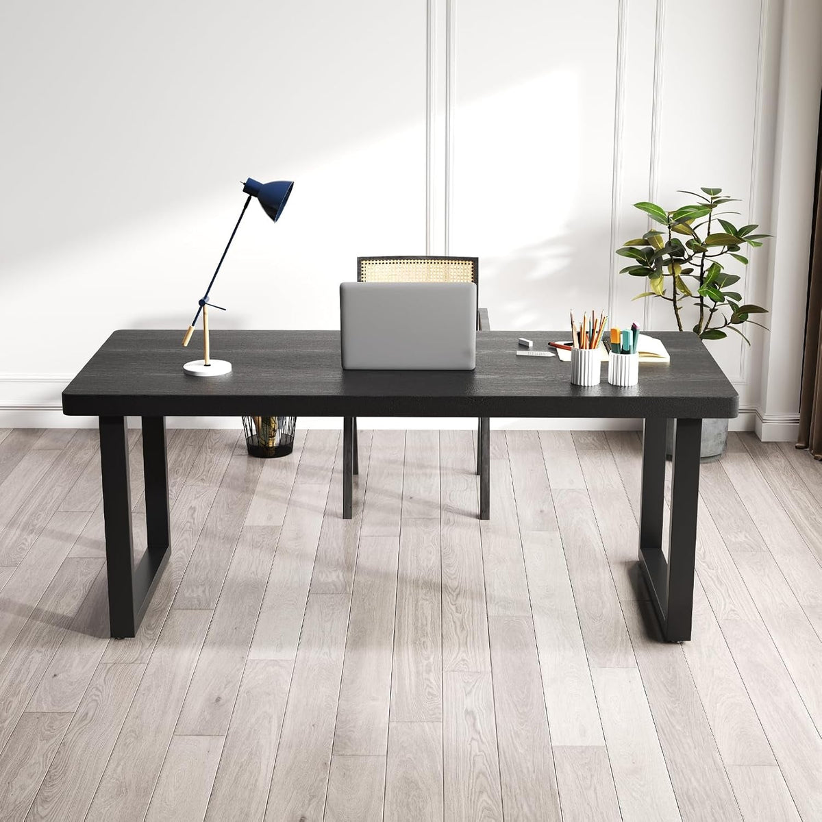 Forty Seven Inch Black Solid Wood Desk Scratch Resistant Finish