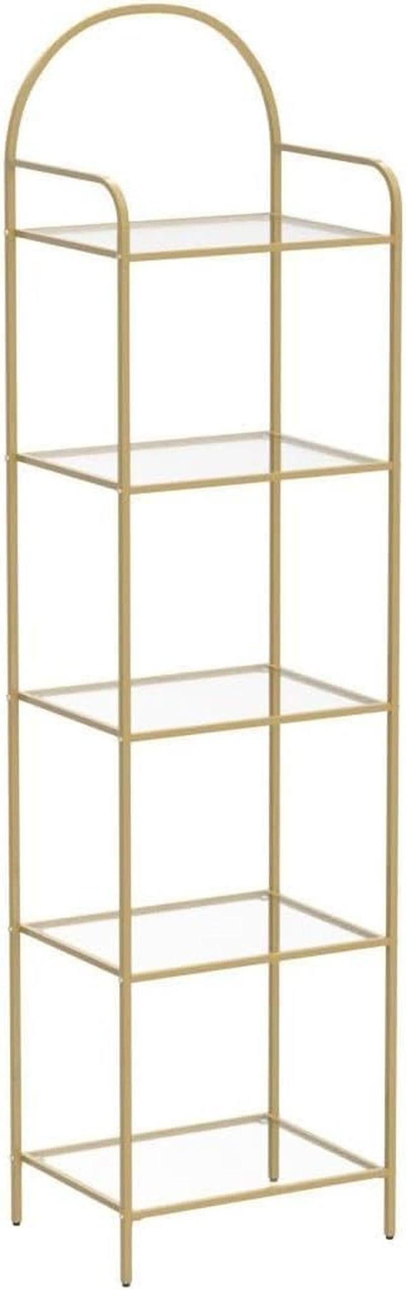 Five Tier Premium Tempered Glass Bookshelf Goldtone Frame