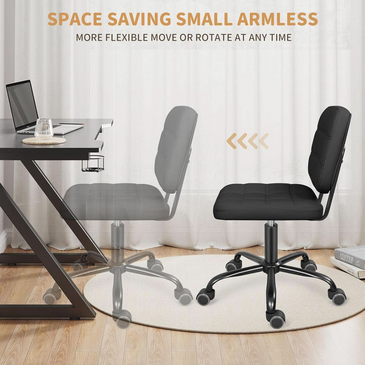 Armless Rolling Desk Chair Black Height Adjustable