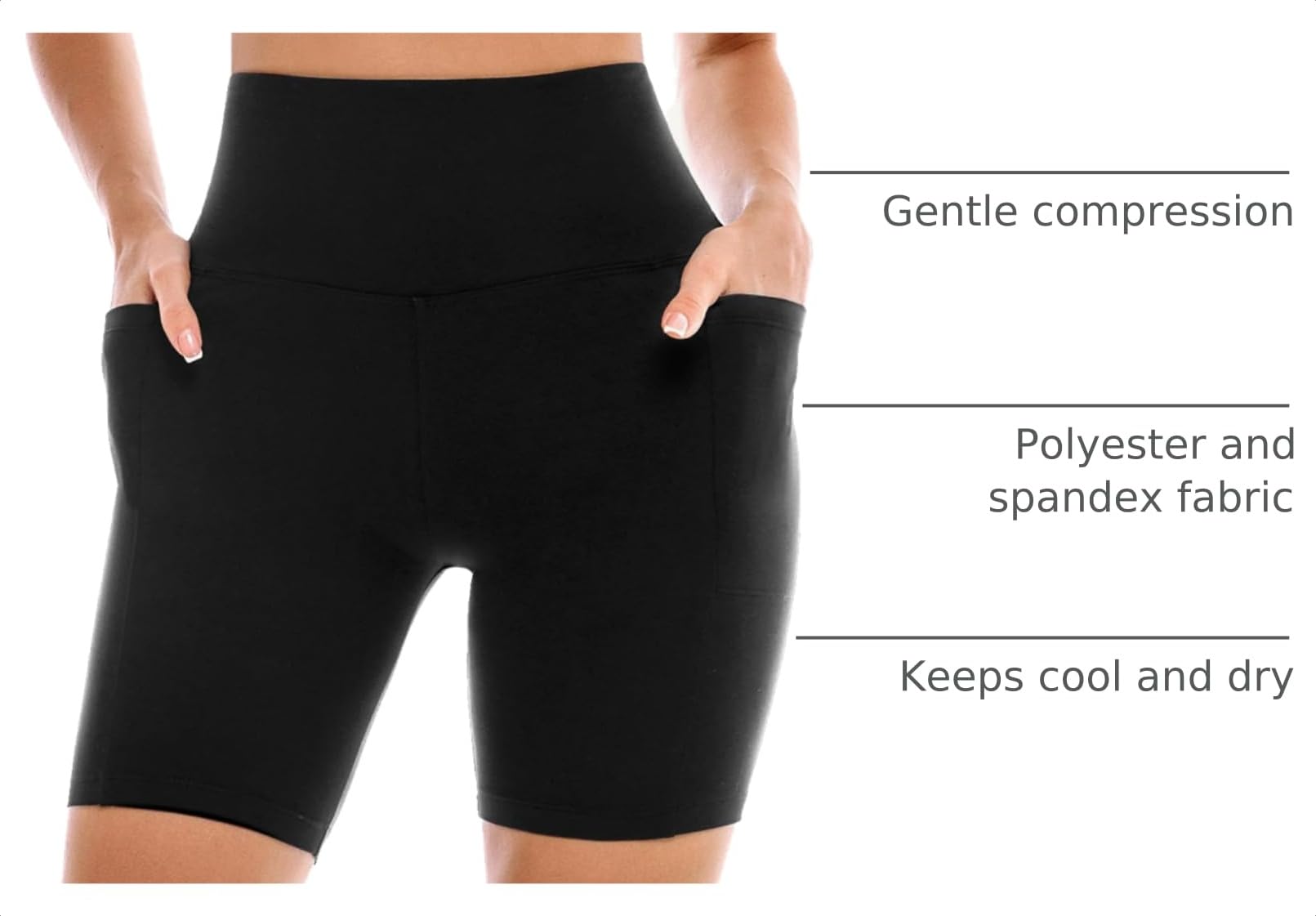 Leafigure 2 Pack Womens Biker Shorts with Pockets 6" | High Waisted, Tummy Control, Running, Gym, Workout, Yoga Shorts