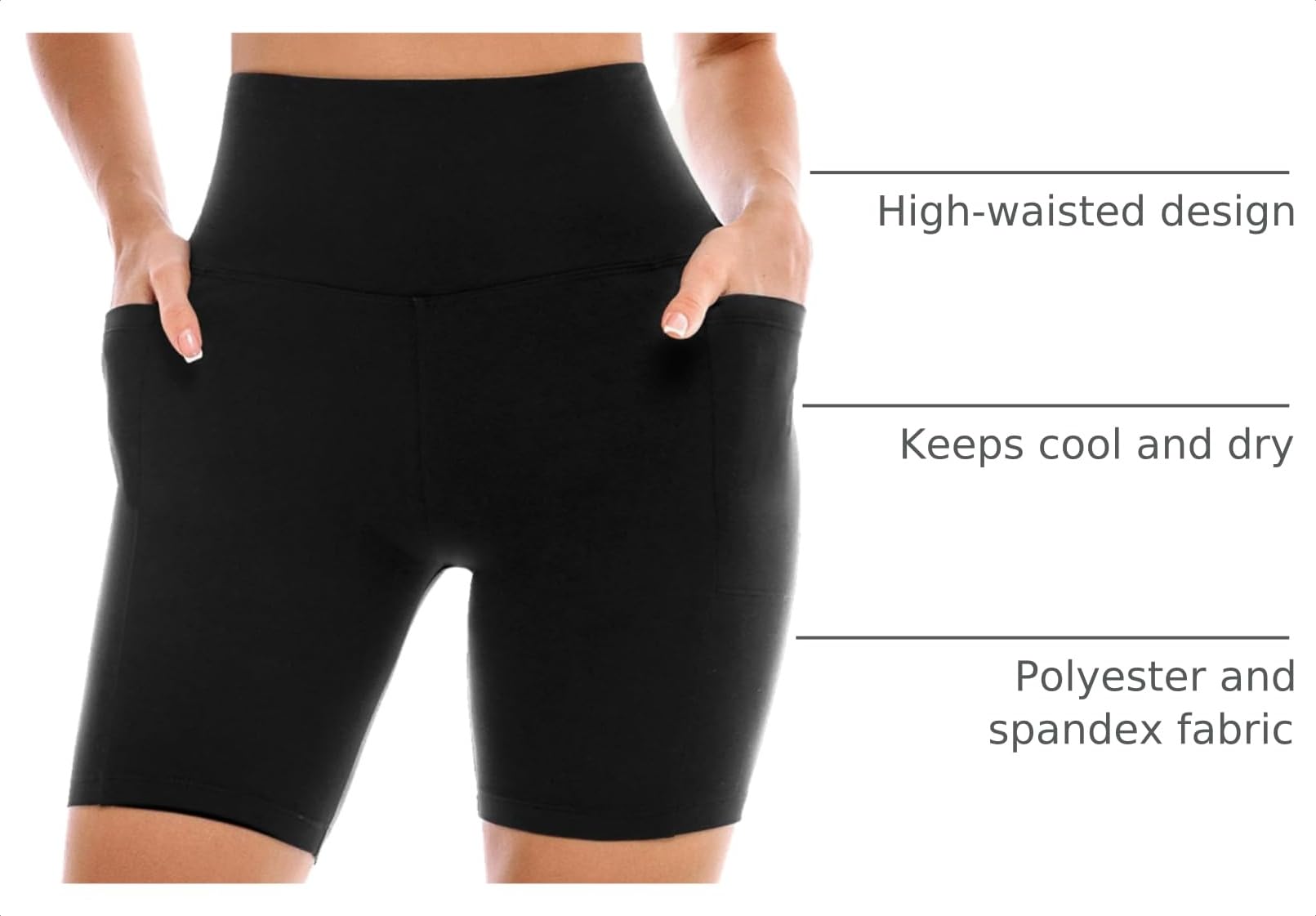 Leafigure 2 Pack Womens Biker Shorts with Pockets 6" | High Waisted, Tummy Control, Running, Gym, Workout, Yoga Shorts