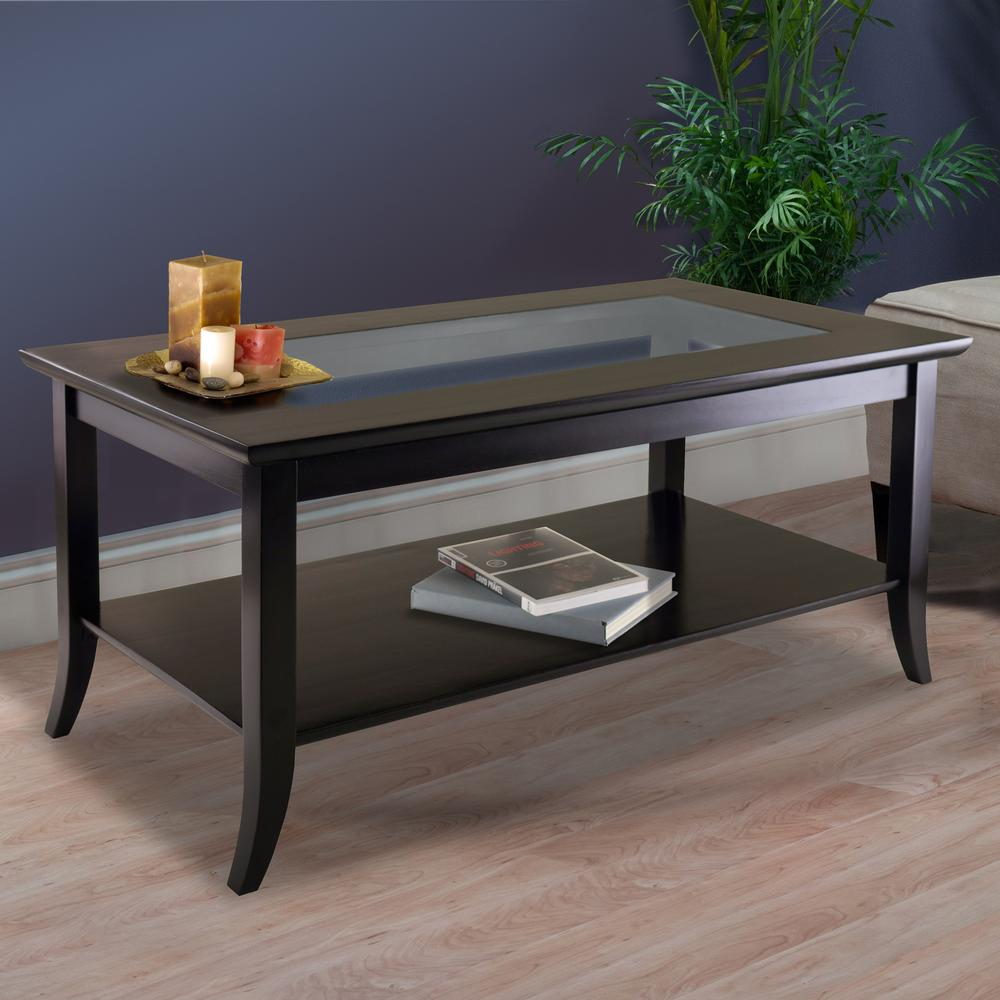 Genoa rectangular coffee table by Start2Finish with glass top and lower shelf, modern living room furniture piece
