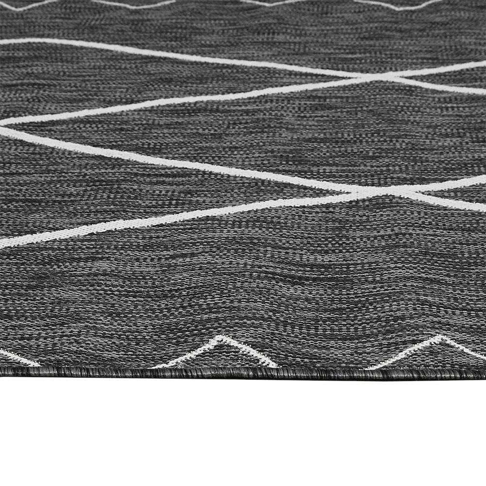 Start2Finish Moroccan indoor/outdoor rug with intricate geometric patterns in earthy tones, suitable for indoor and outdoor spaces.