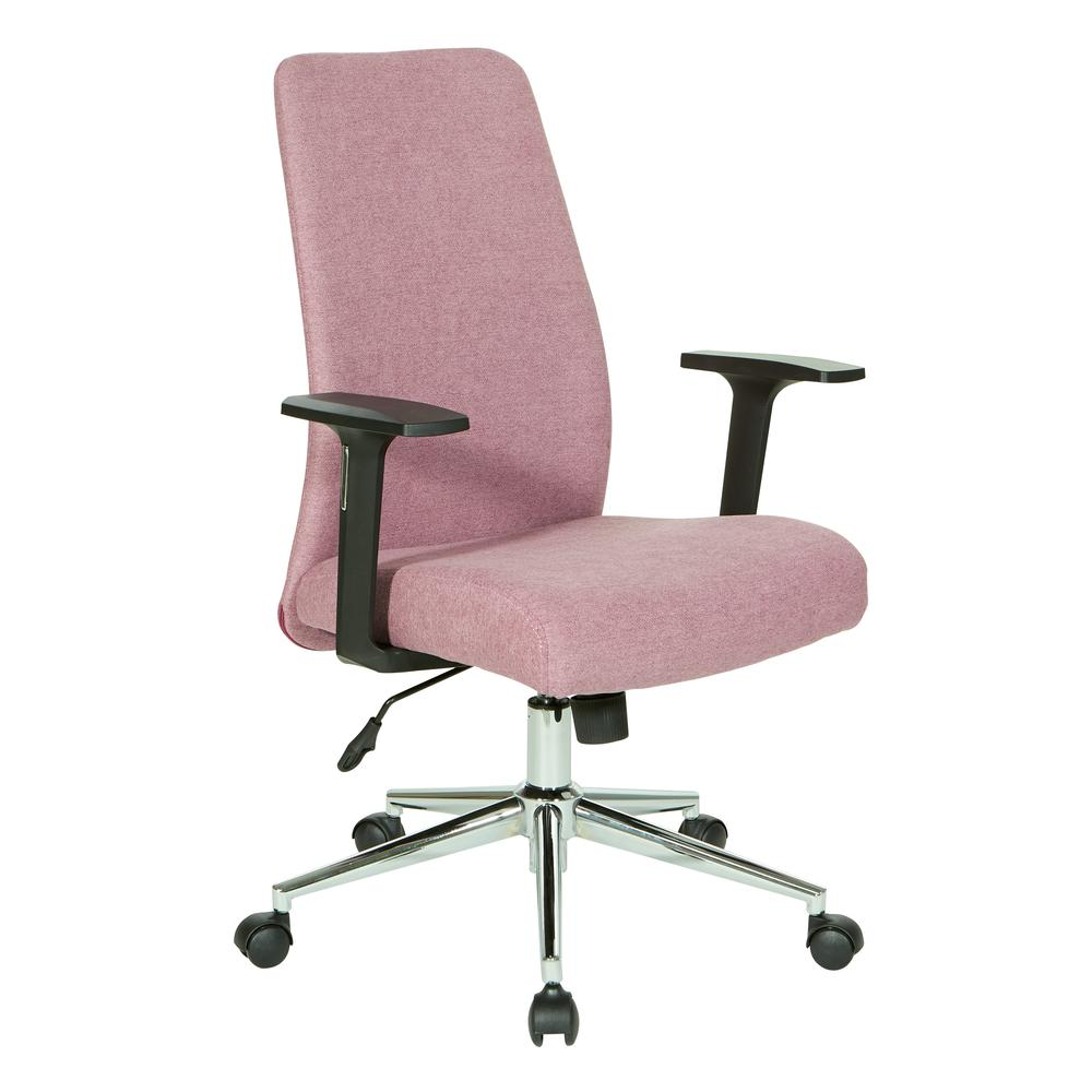 Evanston office chair by Start2Finish with orchid fabric upholstery, chrome base, ergonomic design, and adjustable height features.