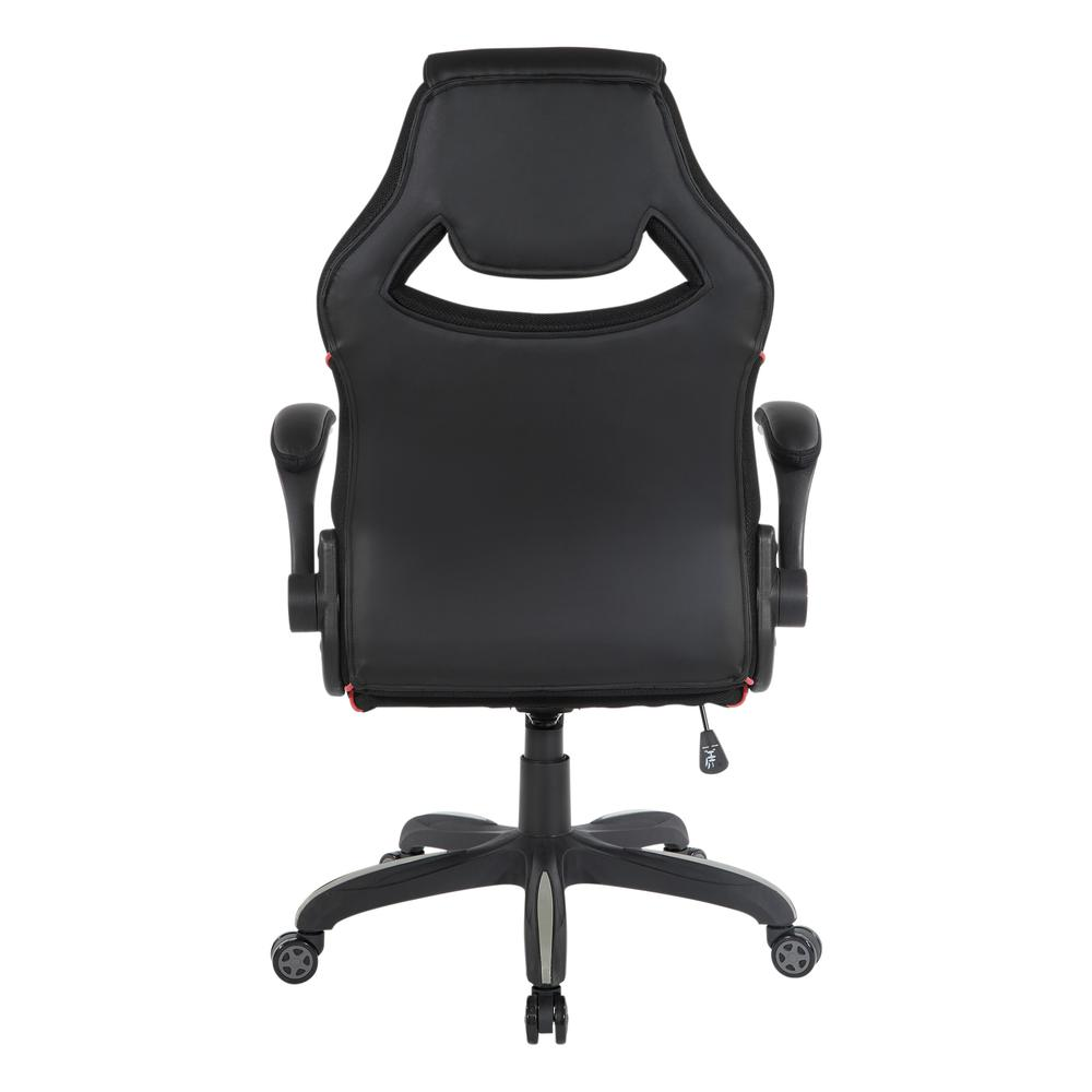 Red faux leather Xeno Gaming Chair by Start2Finish with ergonomic design and adjustable armrests.