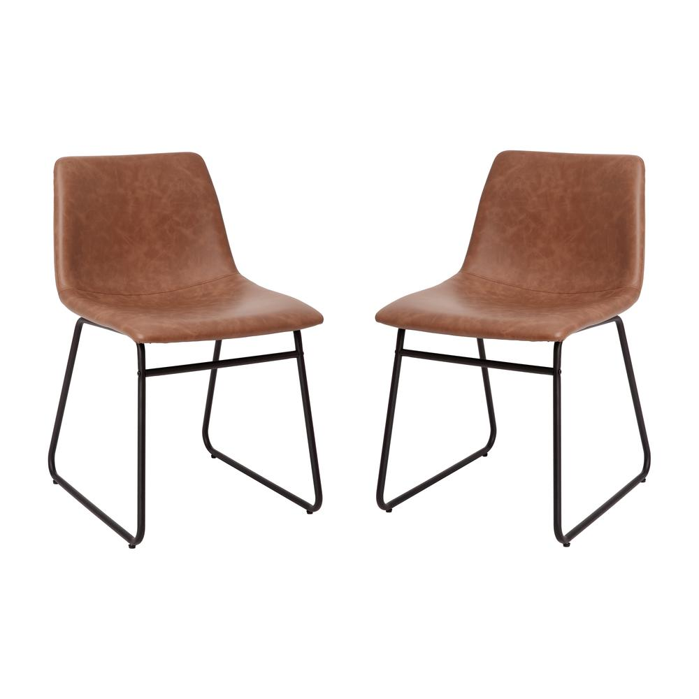 Set of two 18-inch mid-back sled base dining chairs in light brown with black frames by Start2Finish, showing comfortable seating and modern design.