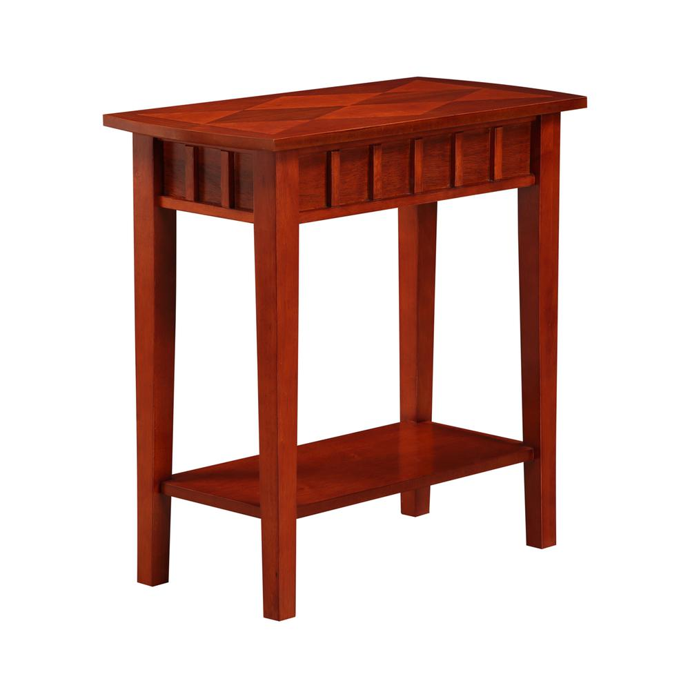 Dennis mahogany end table with shelf by Start2Finish, showcasing a sleek wooden surface and functional lower shelf.