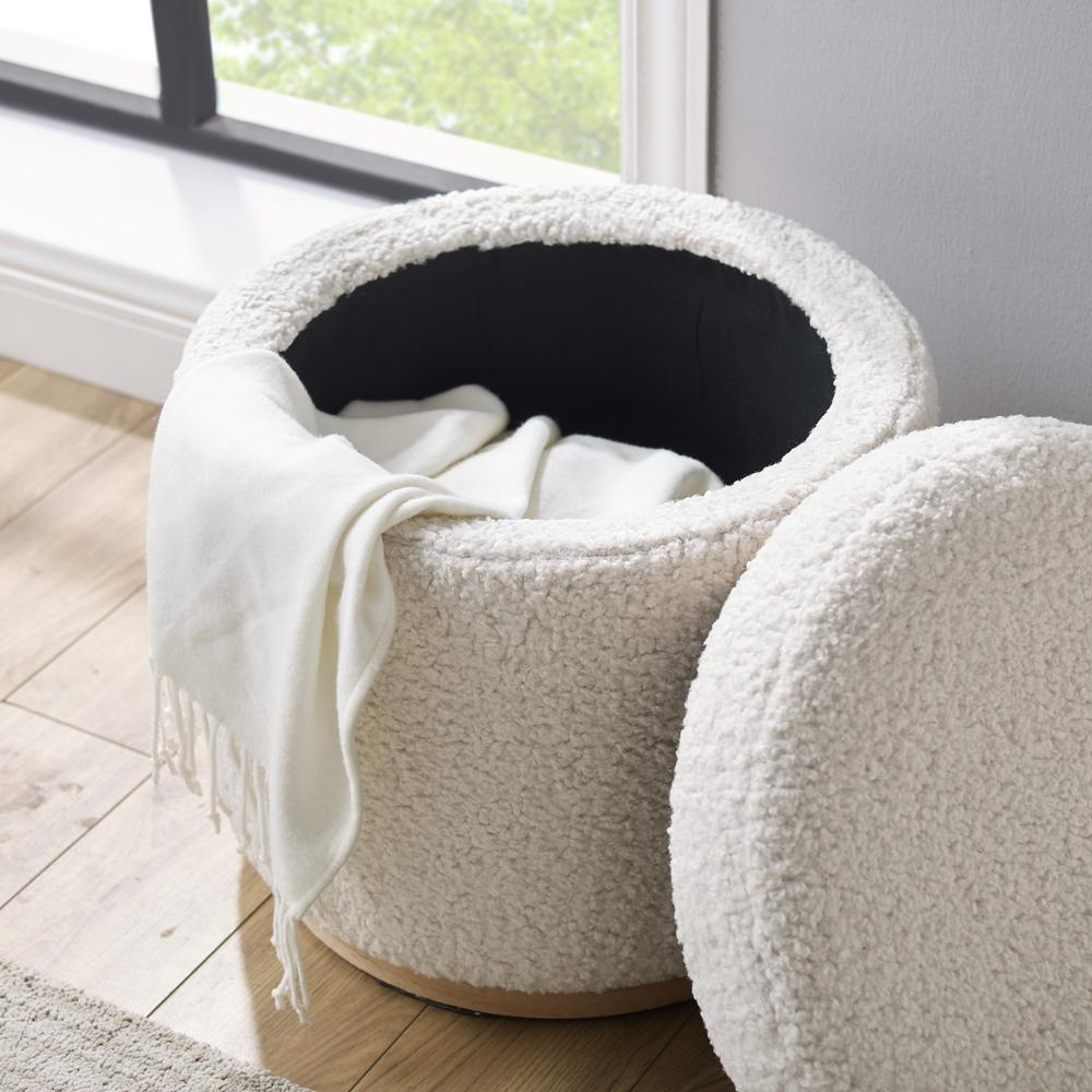 Start2Finish Blanche Storage Ottoman in natural finish, showing its cushioned top and spacious interior for versatile furniture use.