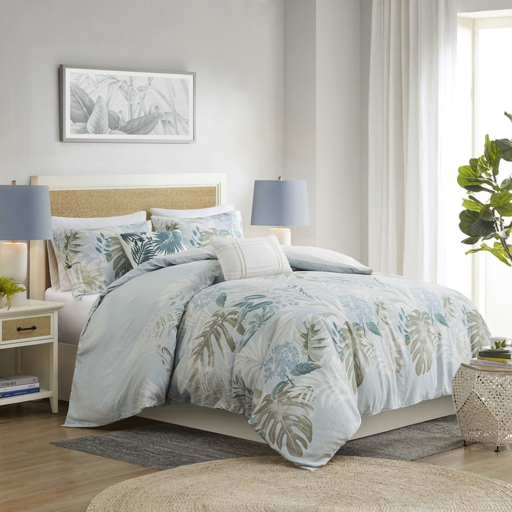 Start2Finish 5-piece cotton duvet cover set with matching throw pillow, showing soft, white bedding and decorative pillow design.