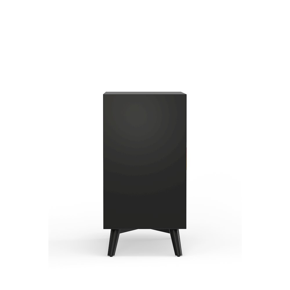 Black Flynn small bar cabinet by Start2Finish, showcasing a sleek, modern furniture piece with doors and storage space.
