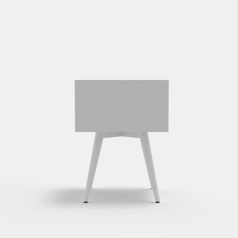 Flynn small white nightstand by Start2Finish, showcasing a compact wooden furniture piece with a single drawer and a modern design.