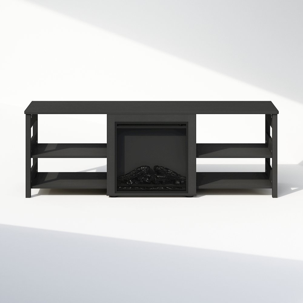 Start2Finish electric fireplace TV stand with storage for 70-inch TVs, featuring a modern entertainment center design.