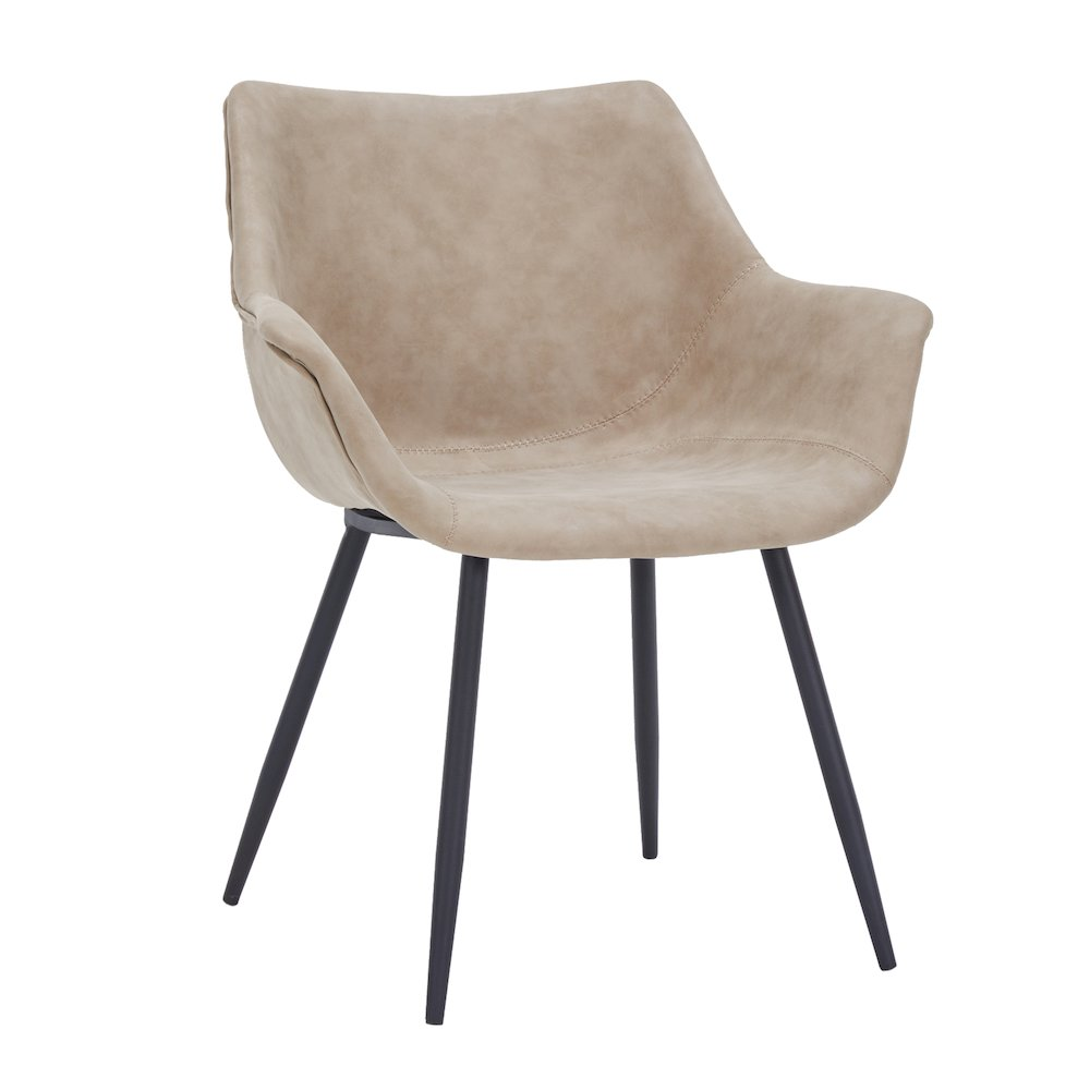 Modern leather dining arm chair in taupe with sleek design and armrests, by Start2Finish.