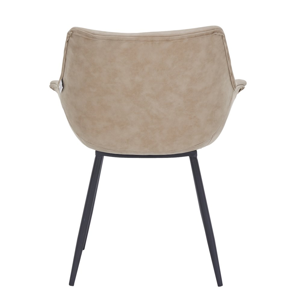 Set of two Markley Modern Leather Dining Arm Chairs by Start2Finish in taupe with sleek, contemporary design and padded armrests.