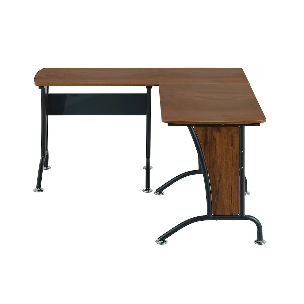 Start2Finish Techni Mobili Deluxe L-shaped desk with inline team desk option, featuring wood finish and spacious workspace.