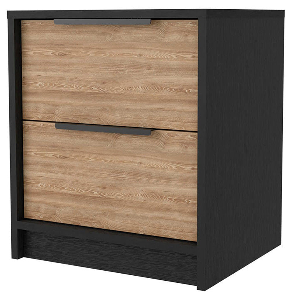 19" Black and Natural Two Drawer Faux Wood Nightstand