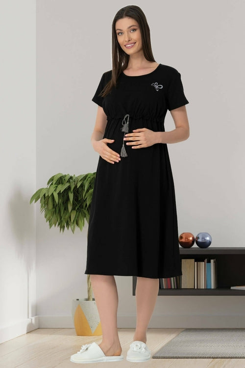Black Burgundy Artemis Shopymommy 5427 breastfeeding maternity and nursing nightgown, soft lingerie and sleepwear for nursing moms.