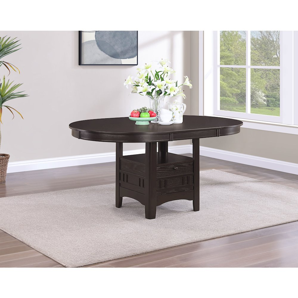 Start2Finish Lavon Oval 60-inch Extension Leaf Dining Table in espresso wood, showing the extended table with a smooth oval shape.