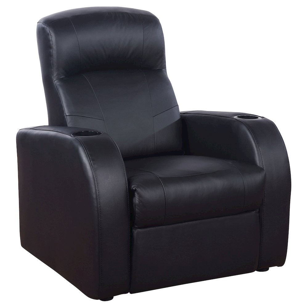 Black Cyrus upholstered track arm recliner from Start2Finish, showcasing plush fabric, sleek design, and comfortable seating.