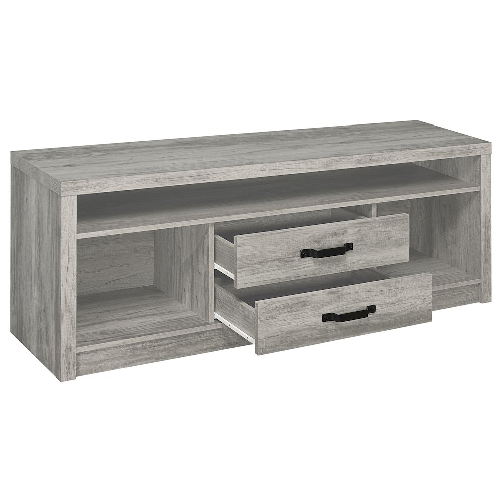 Grey Driftwood Burke 2-drawer Engineered Wood TV stand by Start2Finish with spacious storage and modern design.