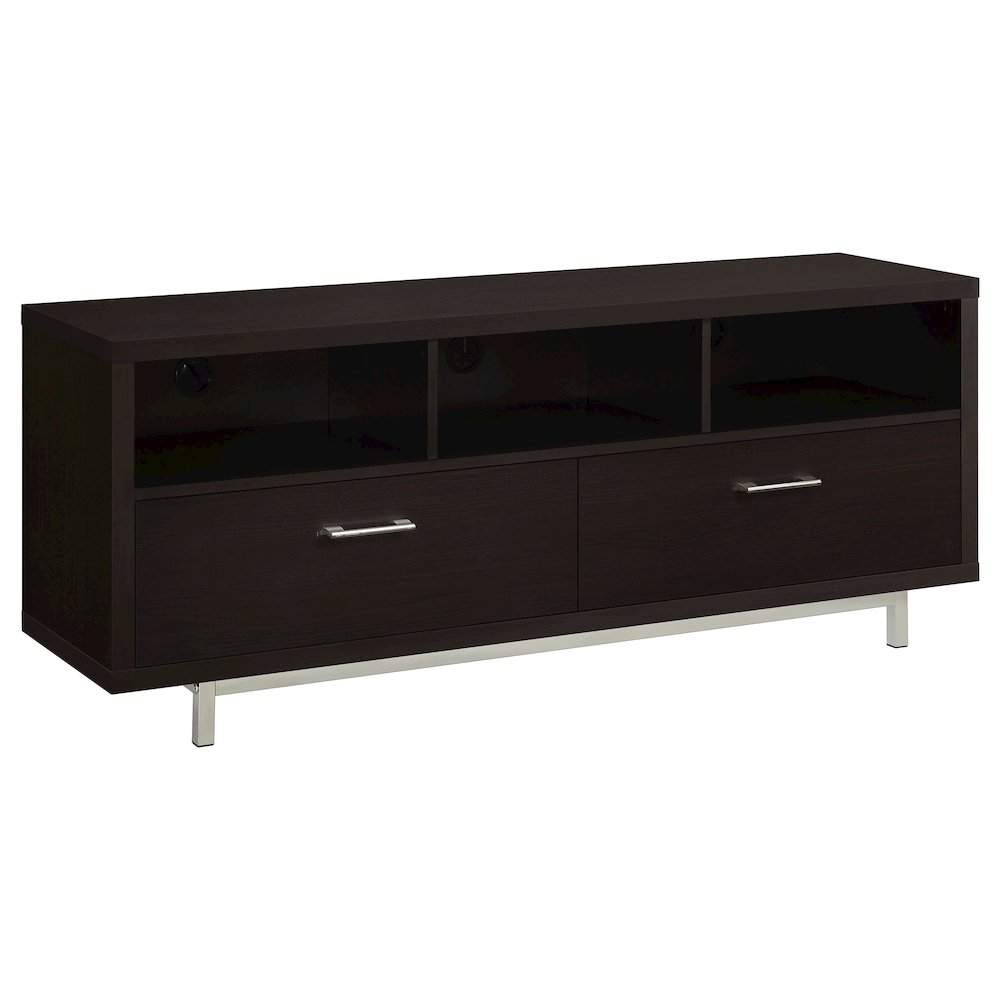 Start2Finish Casey 2-drawer engineered wood TV stand in cappuccino with a 60-inch width and modern design.