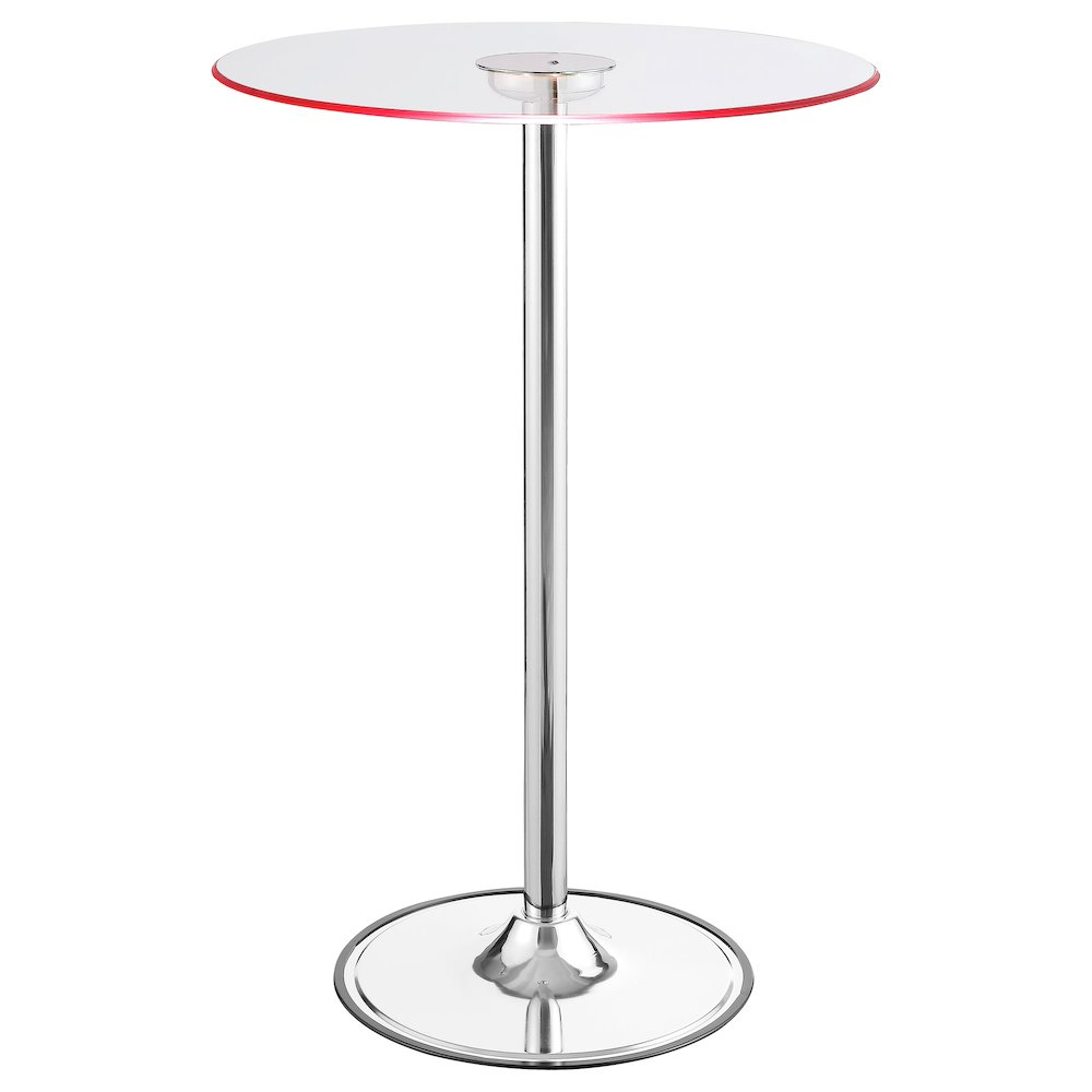 Start2Finish Thea 28-inch glass top LED bistro bar table with chrome finish, round furniture piece featuring illuminated LED lighting.