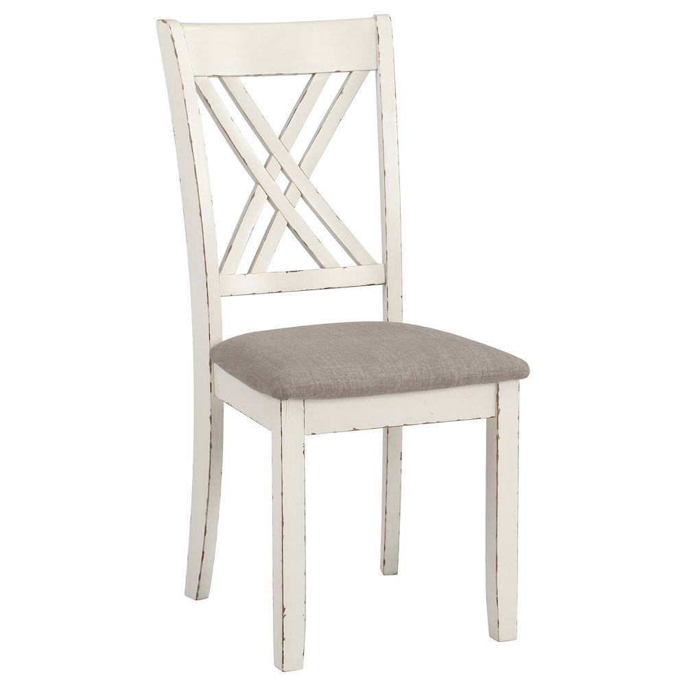 Start2Finish Fortress 7-piece rectangular dining set in vintage vanilla with matching chairs and table surface, stylish and elegant.